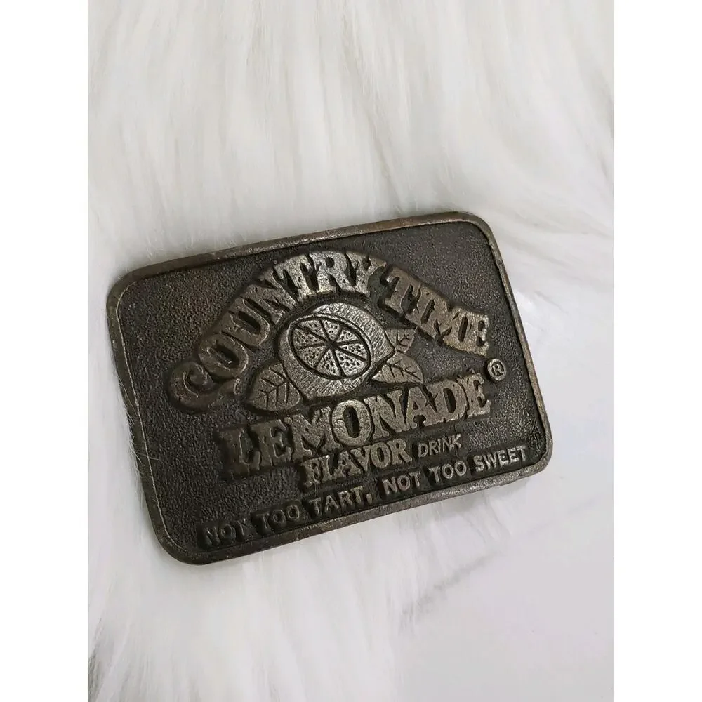 Country Time‎ Lemonade Brass Belt Buckle Vintage Advertising Fruit Farmer